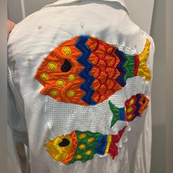 Vintage IB Diffusions Half Zip With Embroidered Fish Sequins Appliqué Beads - Picture 3 of 11